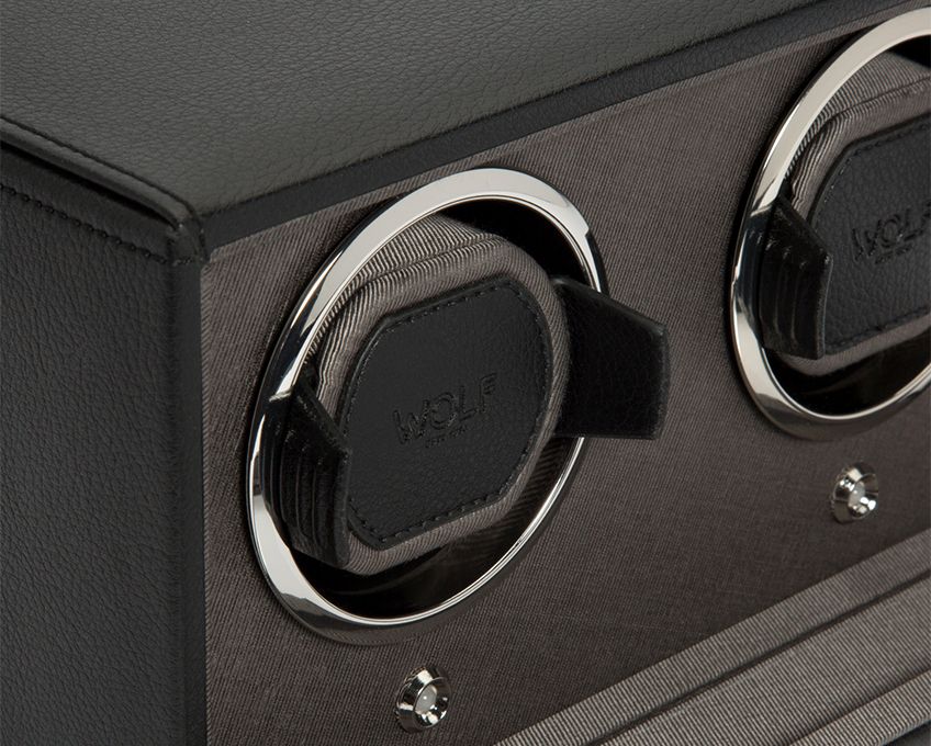 Wolf Cub Double Watch Winder With Black Vegan Leather Cover 461203