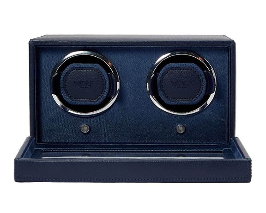 Wolf Cub Double Watch Winder With Navy Vegan Leather Cover 461217