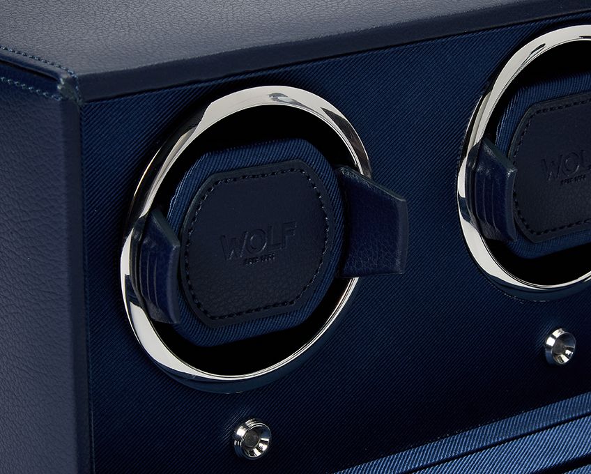Wolf Cub Double Watch Winder With Navy Vegan Leather Cover 461217