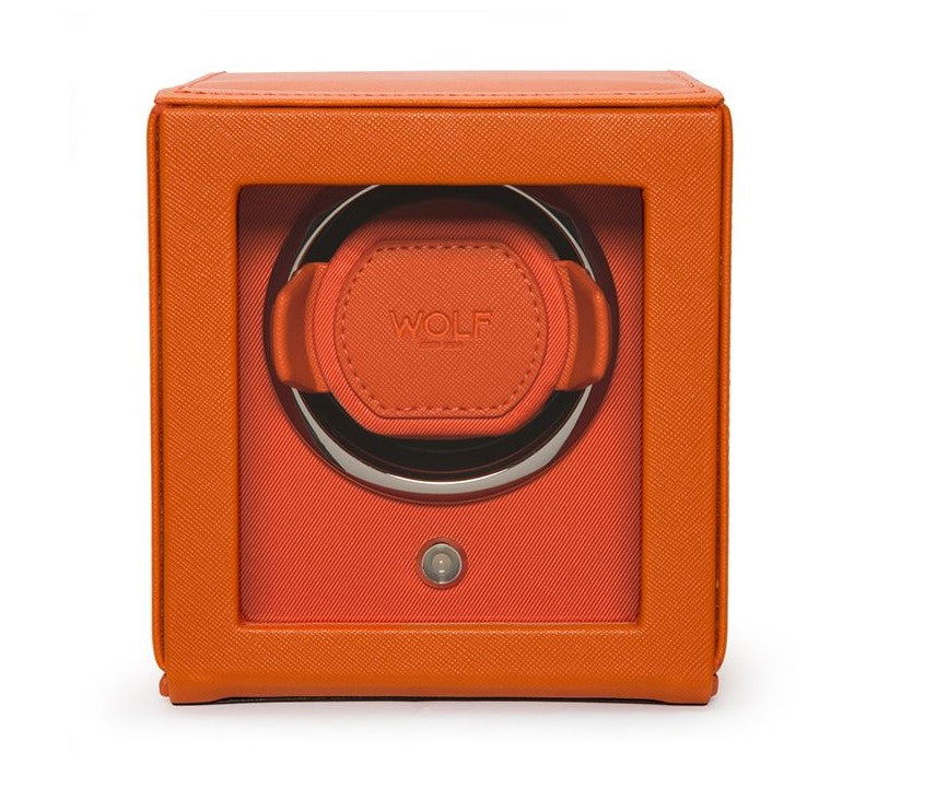 Wolf Cub Single Watch Winder with Cover and Orange Vegan Leather 461139