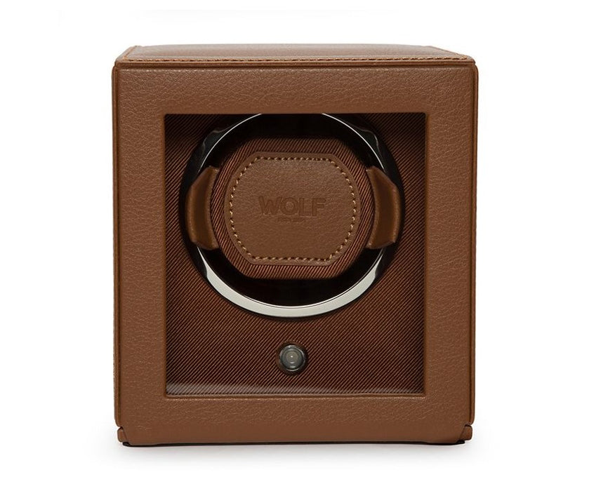 Wolf Cub Single Watch Winder with Cover and Cognac Vegan Leather 461127