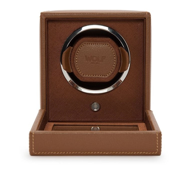 Wolf Cub Single Watch Winder with Cover and Cognac Vegan Leather 461127