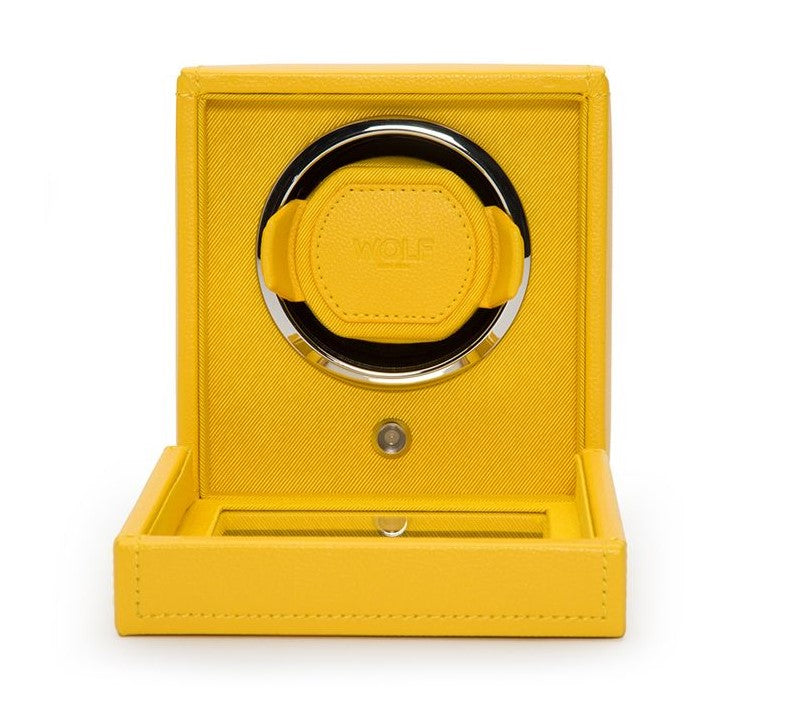Wolf Cub Single Watch Winder with Cover and Yellow Vegan Leather 461192