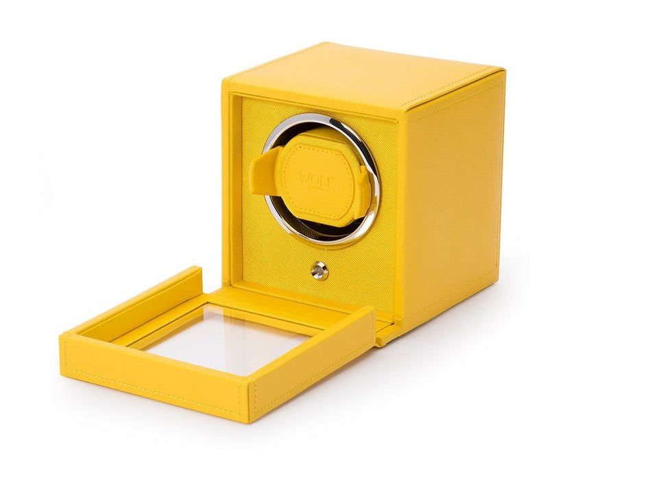 Wolf Cub Single Watch Winder with Cover and Yellow Vegan Leather 461192