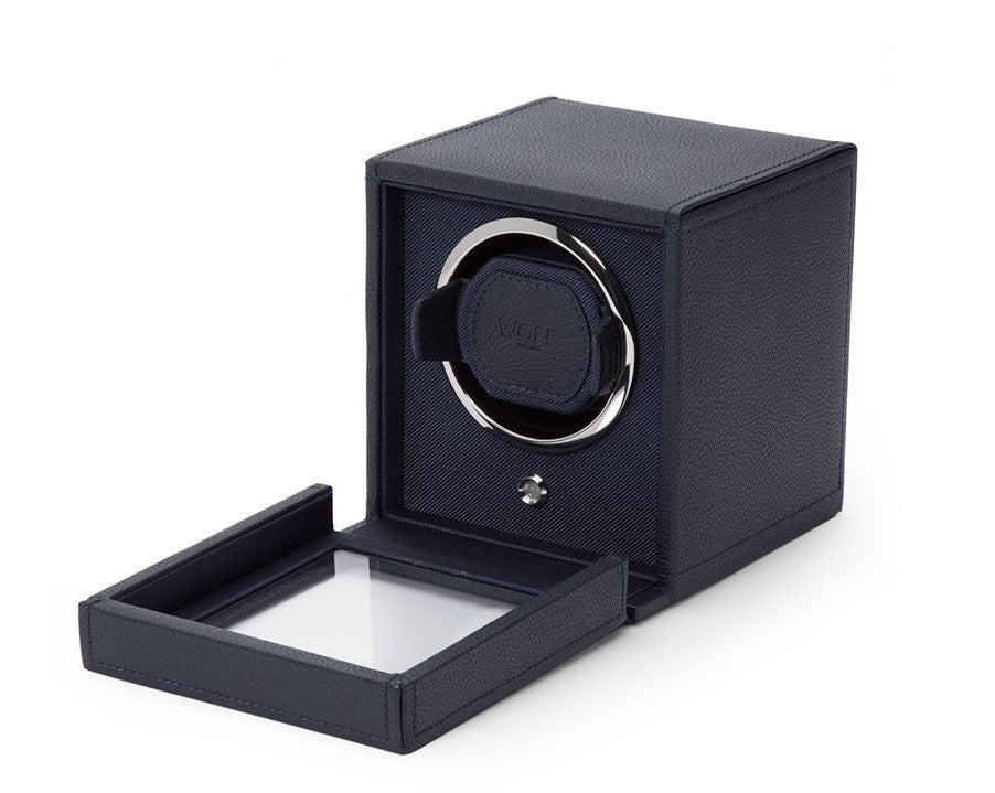 Wolf Cub Single Watch Winder with Cover and Navy Vegan Leather 461117