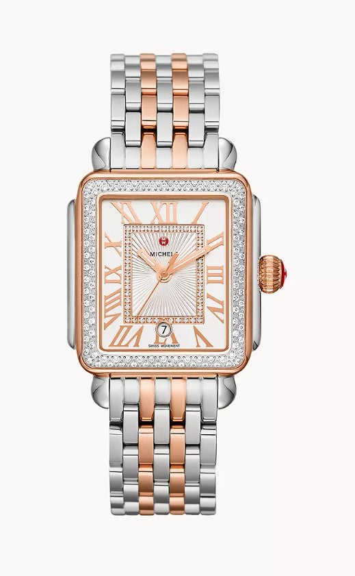 Michele Deco Madison Two-Tone 18K Pink Gold Diamond White Silver Dial Stainless Steel Watch MWW06T000220