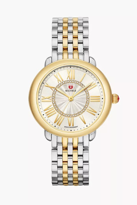 Michele Serein Mid Two-Tone 18K Gold Diamond Silver Dial Stainless Steel Watch MWW21B000148