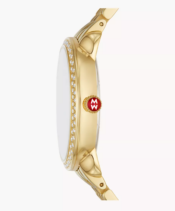Michele Serein Mid 18K Gold-Plated Diamond White Silver Dial Gold Strap Women's Watch MWW21B000161