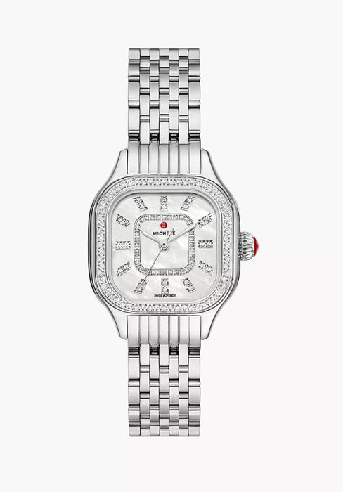 Michele Meggie Diamond Swiss Quartz Sapphire Crystal White Dial Stainless Steel Watch MWW33B000001