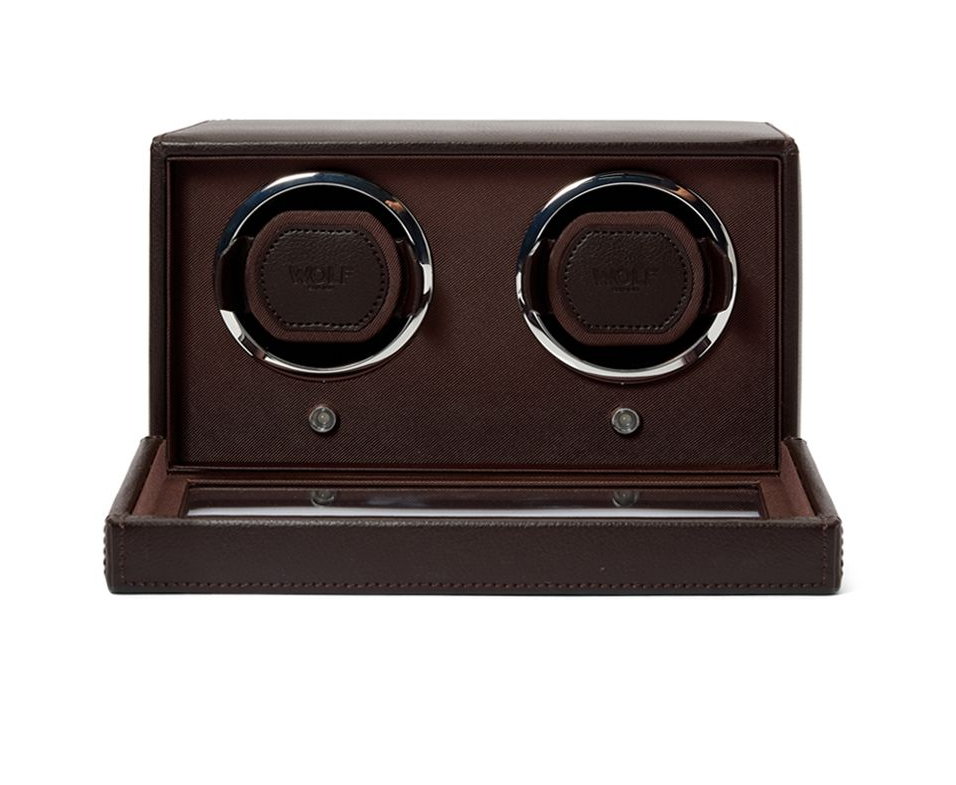 Wolf Cub Double Watch Winder With Brown Vegan Leather Cover 461206