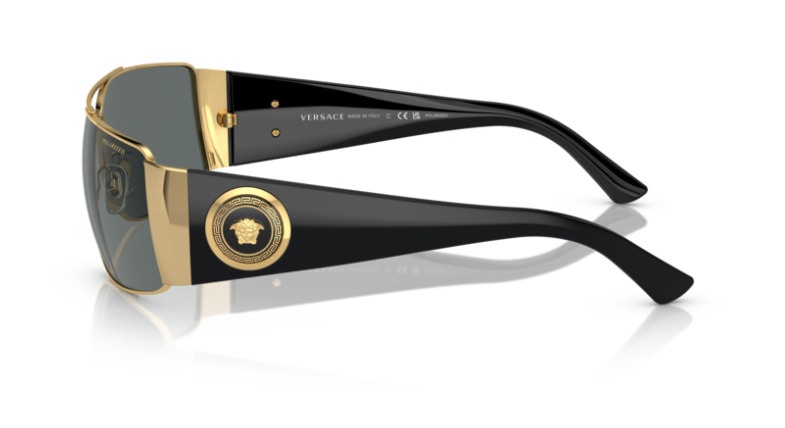 Versace 0VE2163 100281 Gold/Grey Polarized 63mm Rectangular Men's Sunglasses