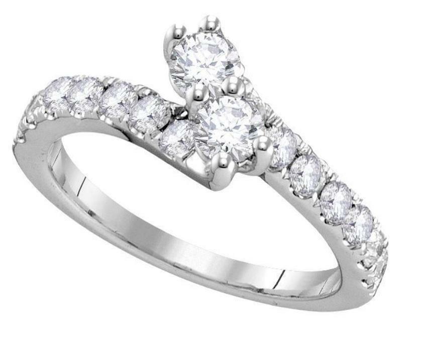 14kt White Gold Diamond 2 Stone Womens Bridal Wedding Engagement Ring 1/2 Cttw