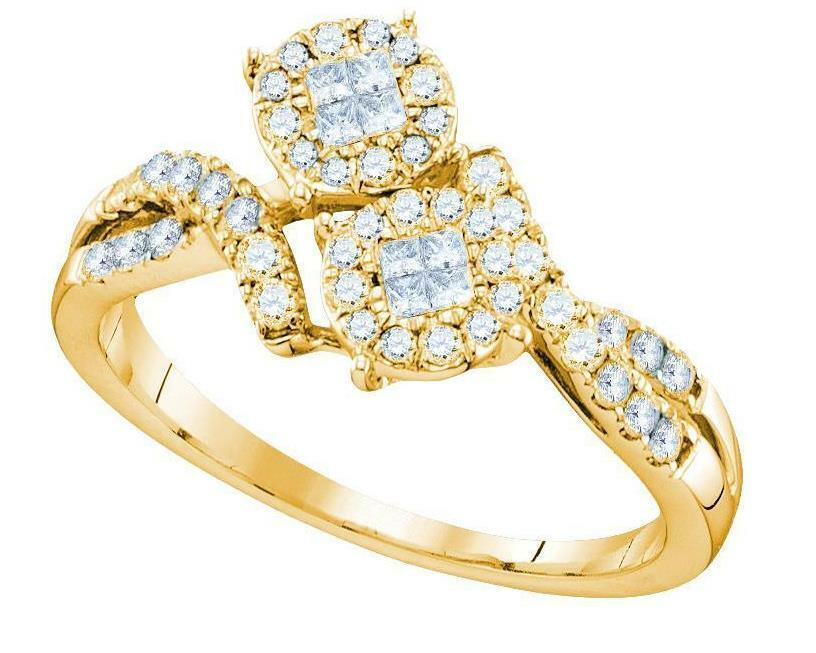 14kt Yellow Gold Diamond Soliel Cluster Bypass Wedding Engagement Ring 1/2 Cttw