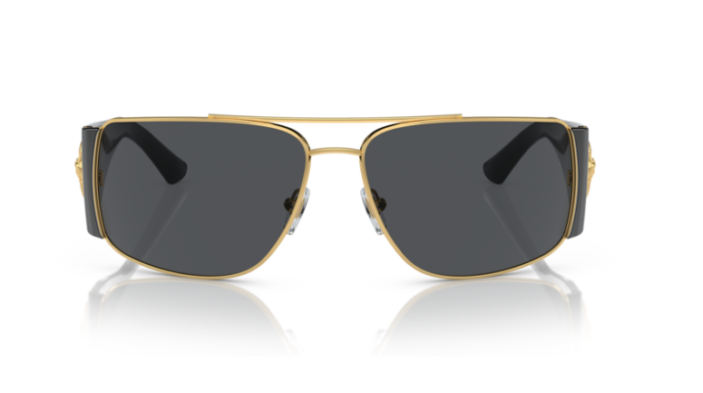 Versace 0VE2163 100287 Gold/Dark Grey 63mm Rectangular Men's Sunglasses