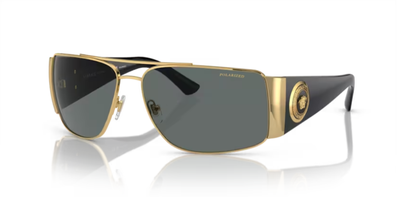 Versace 0VE2163 100281 Gold/Grey Polarized 63mm Rectangular Men's Sunglasses
