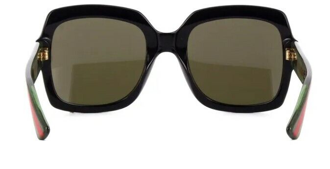 Gucci GG0036SN 002 Black Green with Red Stripe/Brown Square Women's Sunglasses