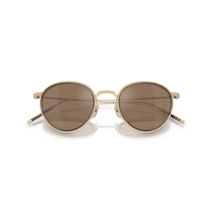 0OV1318ST Gold-framed sunglasses with brown lenses on a white background 6