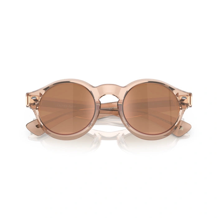 0OV5493SU Rose gold sunglasses with brown lenses on a white background 5