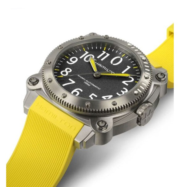 Hamilton Khaki Navy Below Zero Auto Titanium Black Dial Bright Yellow Strap 46mm Men's Watch H78535380