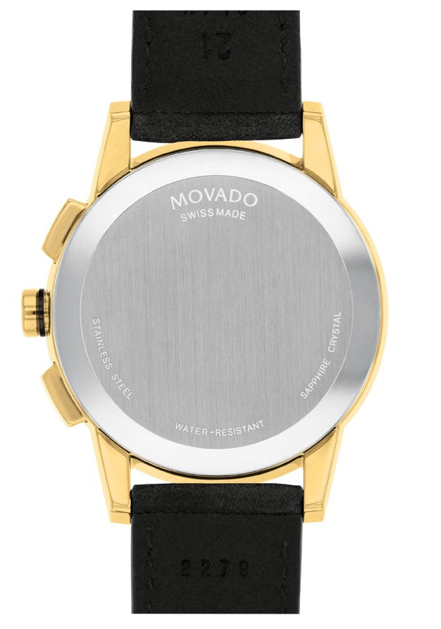 Movado Museum Sport Black Chronograph Dial Leather Strap Men's Watch 0607898