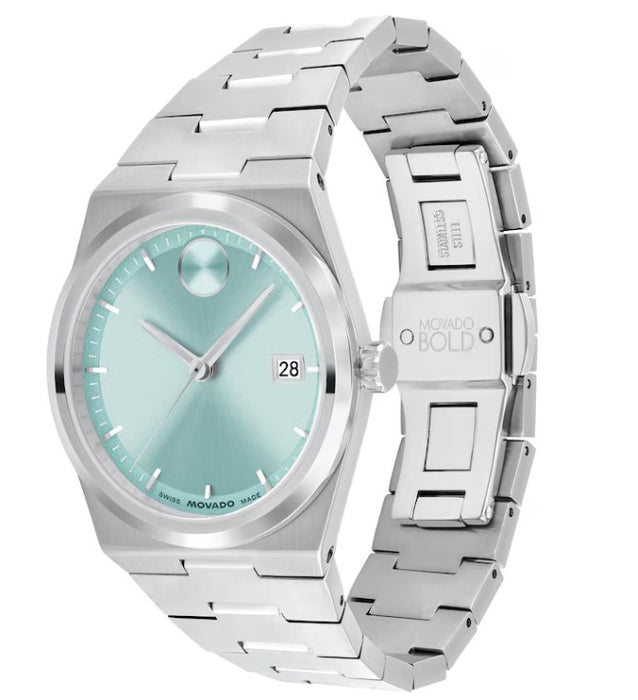 Movado Bold Quest  Seafoam Blue Sunray Dial Stainless Steel 35mm Watch 3601186.