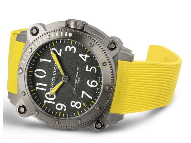 Hamilton Khaki Navy Below Zero Auto Titanium Black Dial Bright Yellow Strap 46mm Men's Watch H78535380