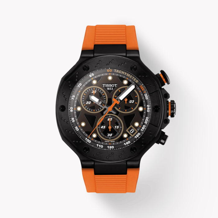 Tissot T-Race Chronograph Quartz Black Dial Orange Strap Men's Watch T1414173705102