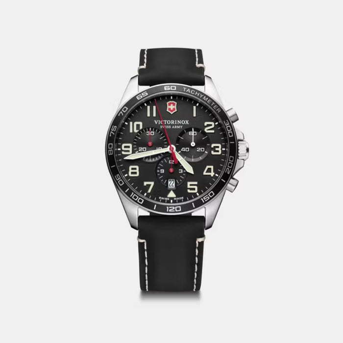 Victorinox Fieldforce Chrono Matt Black Dial With Leather Strap Men's Watch 241852