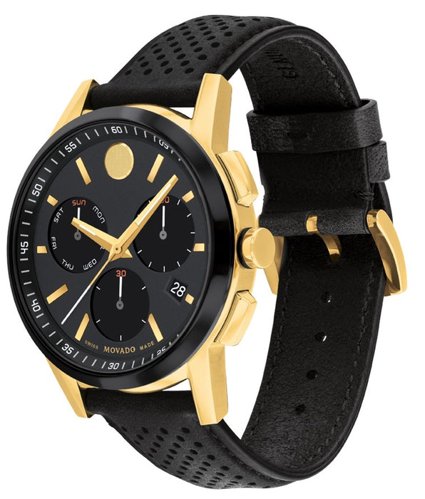 Movado Museum Sport Black Chronograph Dial Leather Strap Men's Watch 0607898