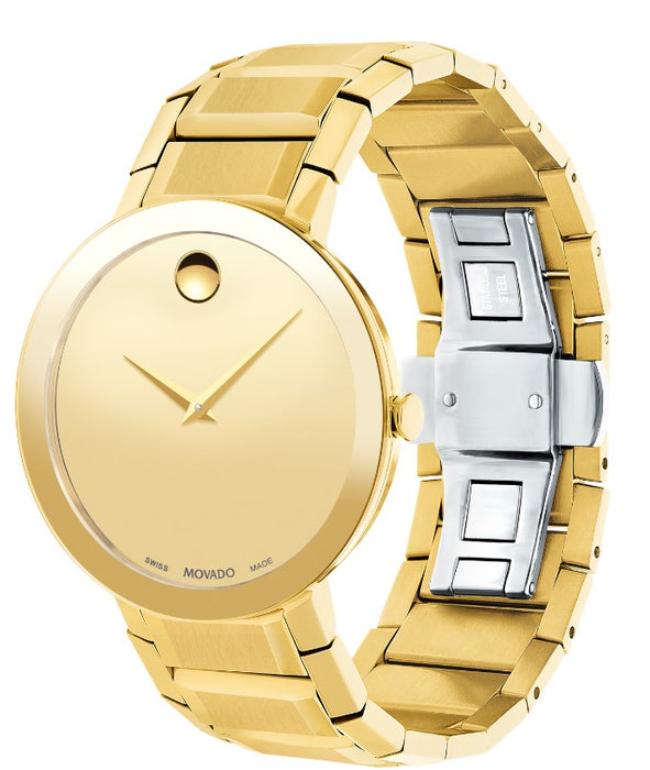 Movado Sapphire Gold toned Museum Dial 39mm Mens Watch 0607180