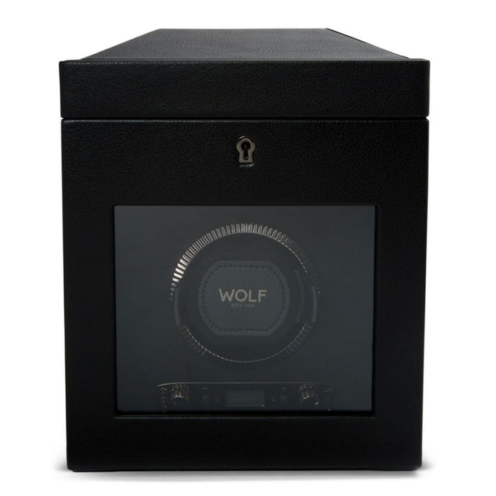 Wolf British Racing Single Black Vegan Leather Watch Winder with Storage 792102