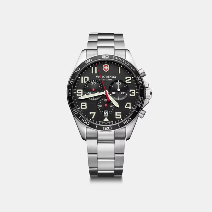Victorinox Fieldforce Chrono Matt Black Dial With Silver Bracelet Men's Watch 241855