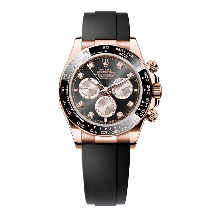 Rolex Cosmograph Daytona 40mm Everose Gold Ceramic Bezel Black and Sundust Diamond Dial Oysterflex New 2025 -126515LN