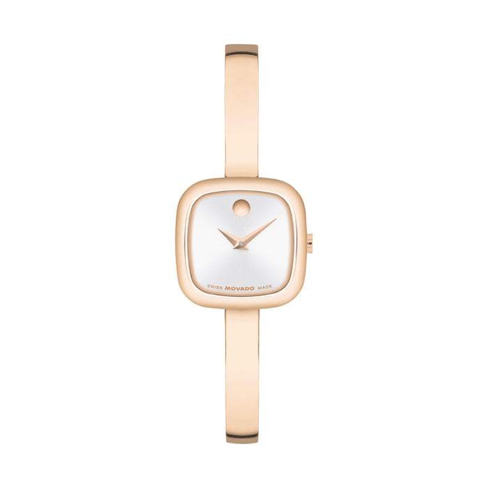 Movado Museum Bangle Silver White Dial Rose Gold Stainless Steel Women's Watch 0608059