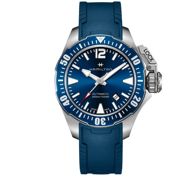 Hamilton Khaki Navy Frogman Auto Blue Dial Blue Rubber strap Round Stainless steel Case 42mm Men's Watch H77705345