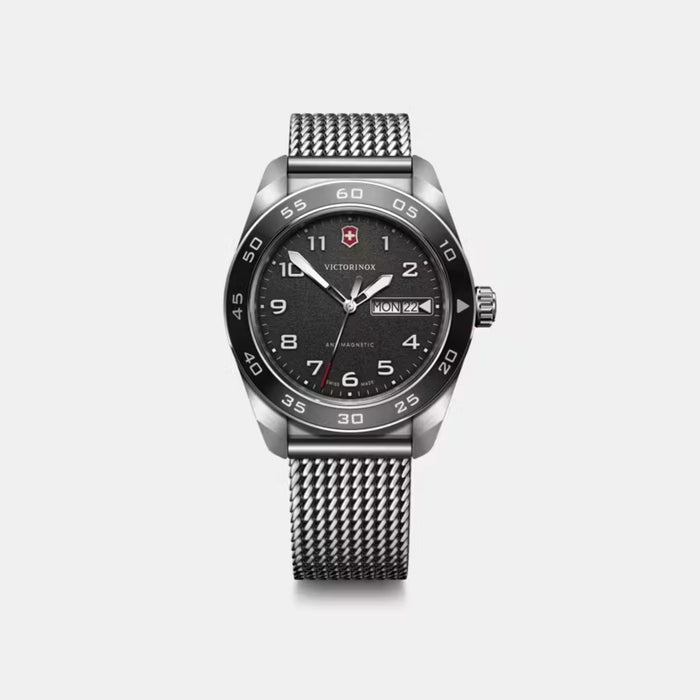 Victorinox Swiss Army Quartz Black Matt Dial Mesh Stainless Steel Men's Watch 242043