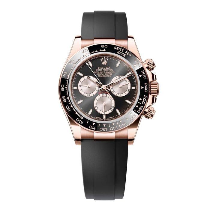 Rolex Cosmograph Daytona 40mm Everose Gold Ceramic Bezel Black and Sundust Index Dial Oysterflex New 2025 - 126515LN