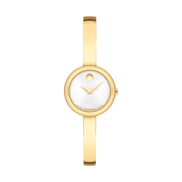 Movado Museum Bangle Silver White Dial Yellow Gold Stainless Steel Women's Wacth 0608063