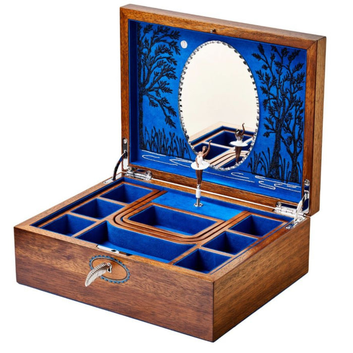 Wolf Ballet Swan Lake Walnut Wood Musical Jewellery Box 190106