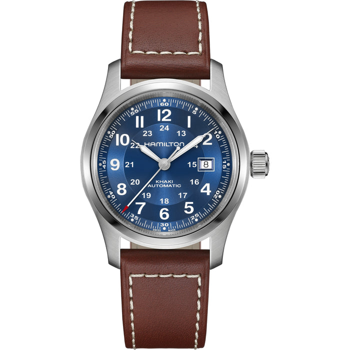 Hamilton Khaki Field Auto 42mm Blue Dial Brown Leather Band Men's Watch H70605540