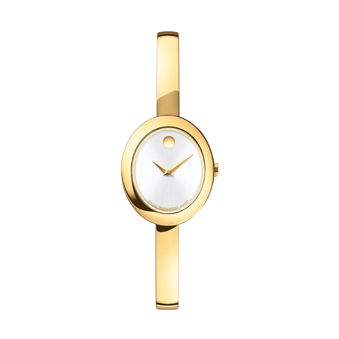 Movado Museum Bangle Silver White Dial Yellow Gold Stainless Steel Women's Watch 0608072