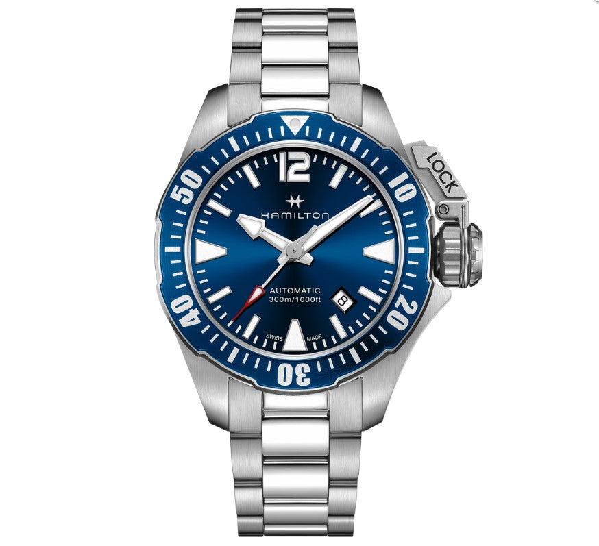 Hamilton Khaki Navy Frogman Auto Blue Dial Silver Bracelet Round Stainless steel Case 42mm Men's Watch H77705145