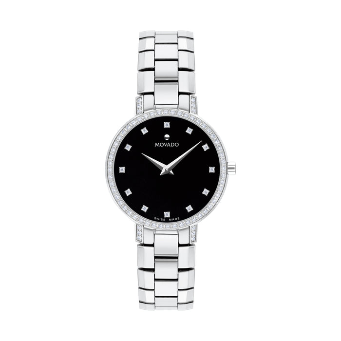 Movado Faceto Black Dial With Diamond Quartz Women's Watch 0607484