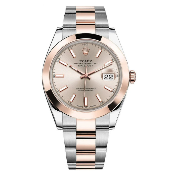 Rolex Datejust 41mm Two-Tone Everose Gold Smooth Bezel Sundust Index Dial Oyster New 2025 - 126301