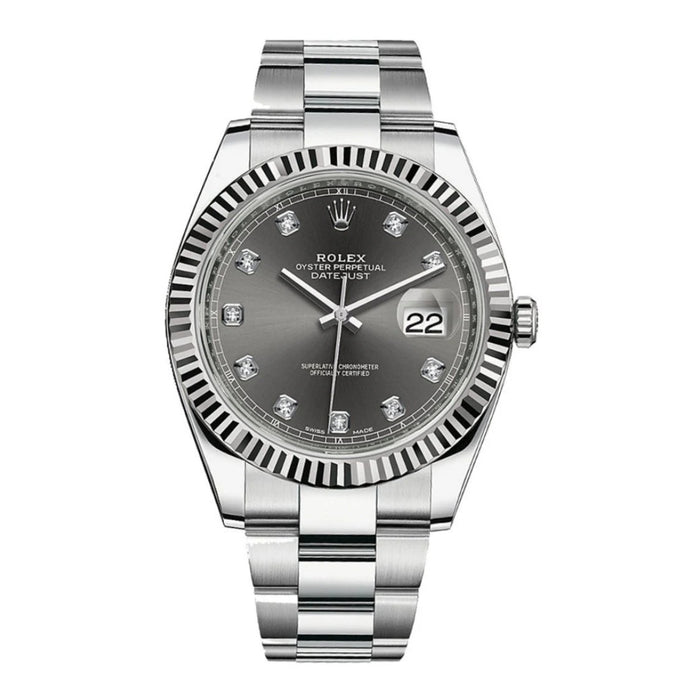 Rolex Datejust 41mm Fluted Bezel Grey/Slate Diamond Dial Oyster New 2025- 126334