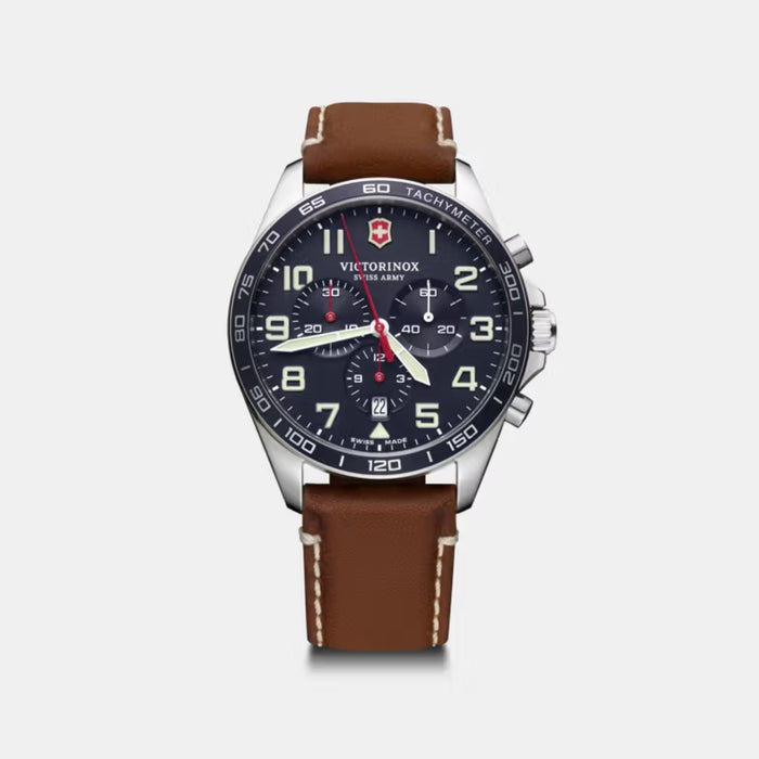 Victorinox Fieldforce Chrono Matt Blue Dial With Brown Leather Strap Men's Watch 241854