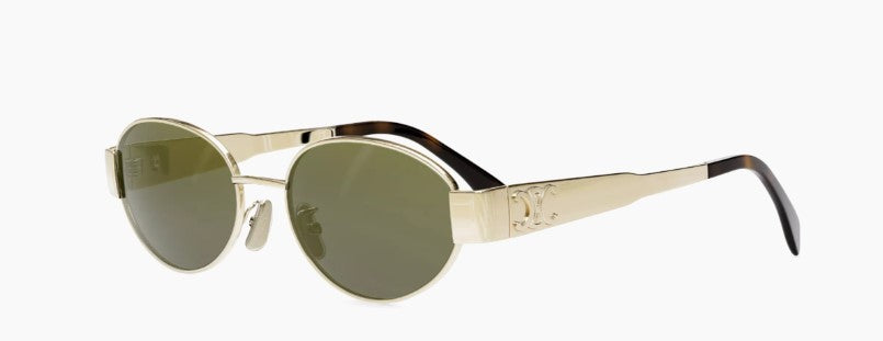 Celine Metal Triomphe CL40235U 30N Gold/Green Oval Women's Sunglasses