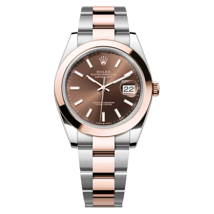 Rolex Datejust 41mm Two-Tone Everose Gold Smooth Bezel Chocolate Index Dial Oyster New 2025 - 126301