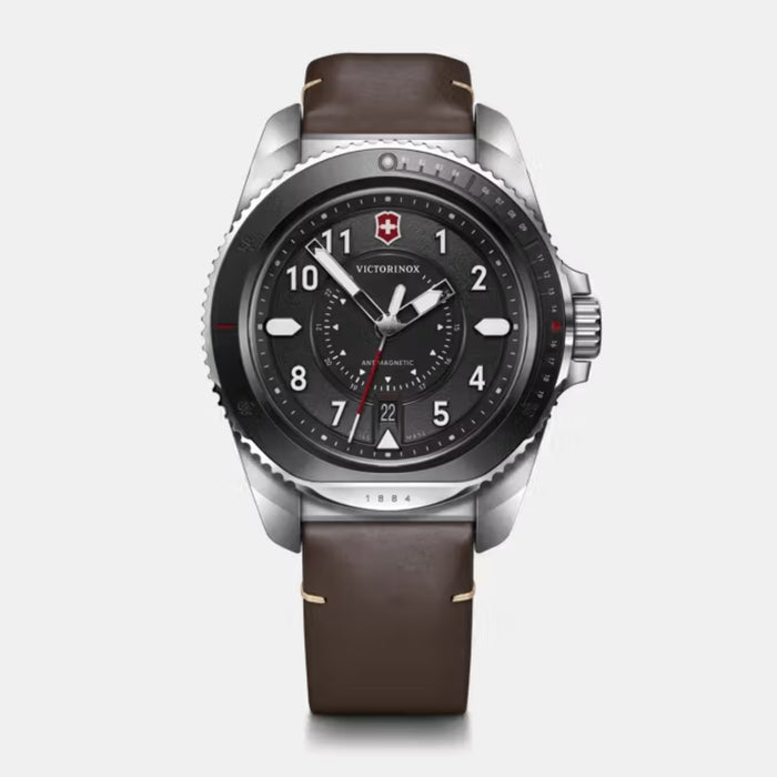 Victorinox Journey 1884 Grainy Black Dial With Brown Leather Strap Men's Watch 241976.1