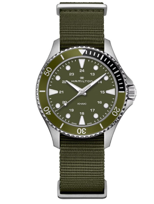 Hamilton Khaki Navy Scuba Quartz Green Dial Green Strap Round Stainless Steel Case 37mm Men's Watch H82241961